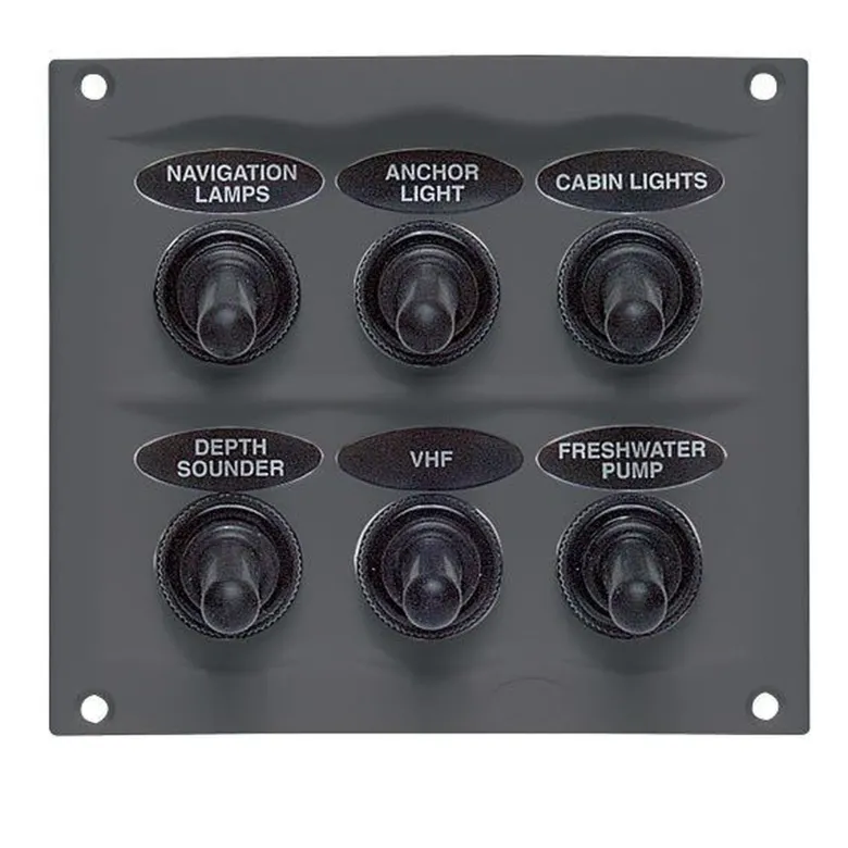 BEP Strömpanel, 6 Strömbrytare, Vattentät, 12V/24V, Svart, 7