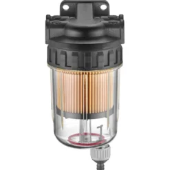 Bränslefilter 10 micron, Svart alu top, klar med avtapp.