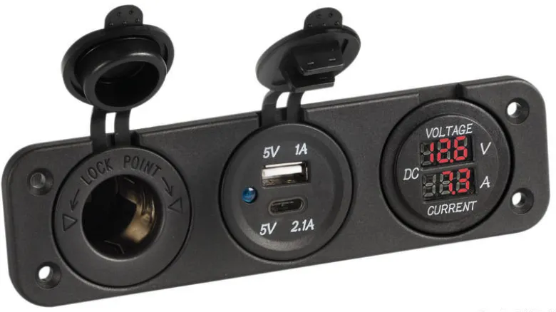 Digital voltmeter och amperemeter 12V USB-A + USB-C