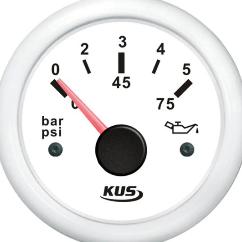 Kus Oljetrycksmätare Vit, 0-5bar, 12/24v