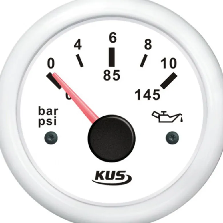 Kus Oljetrycksmätare Vit, 0-10 Bar, 12/24v
