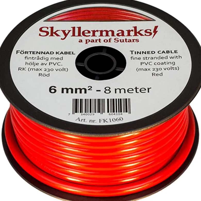 Minirulle Förtent PVC-kabel, Röd, 6 mm², 8m