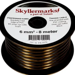 Minirulle Förtent PVC-kabel, Svart, 6 mm², 8m