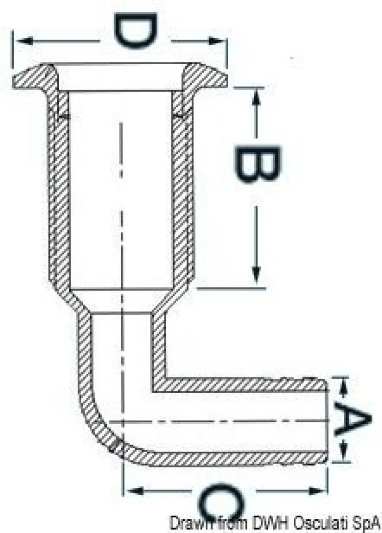 Nylon skrovgenomföring 1" 20 mm med SS-huvud 90° adapter