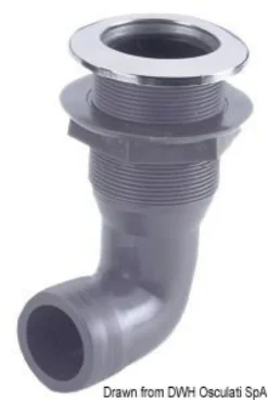 Skrovgenomföring i nylon 3/4" 20mm, front i rostfritt stål, 90° adapter