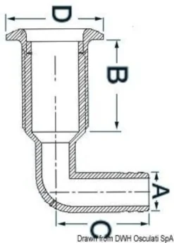 Skrovgenomföring i nylon 1" 29-32 mm med rostfri fläns och 90° slangadapter