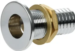Skrovgenomföring med plant huvud i förkromad mässing 3/4" x 24 mm