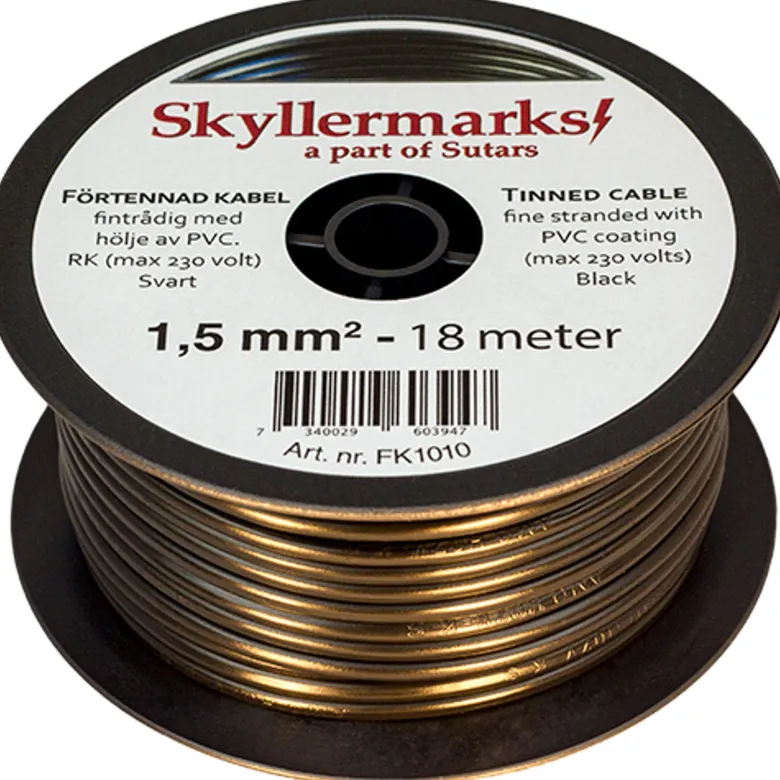 Skyllermarks Minirulle Förtent PVC-kabel, Brun, 1,5 mm², 18 m