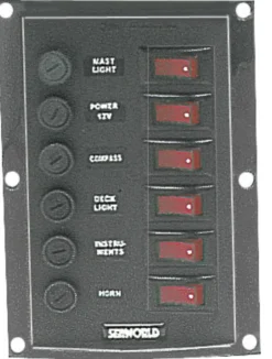 Vertikal kontrollpanel med 6 strömbrytare