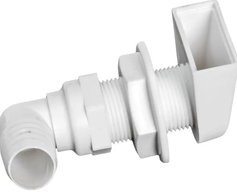 Vit plast skrovgenomföring 90° 1" x 25 mm